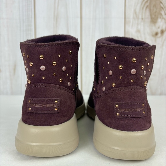 Skechers Ankle Boots Leather Lightweight Slip-On Comfy Booties Burgundy Size 10 - Picture 12 of 16
